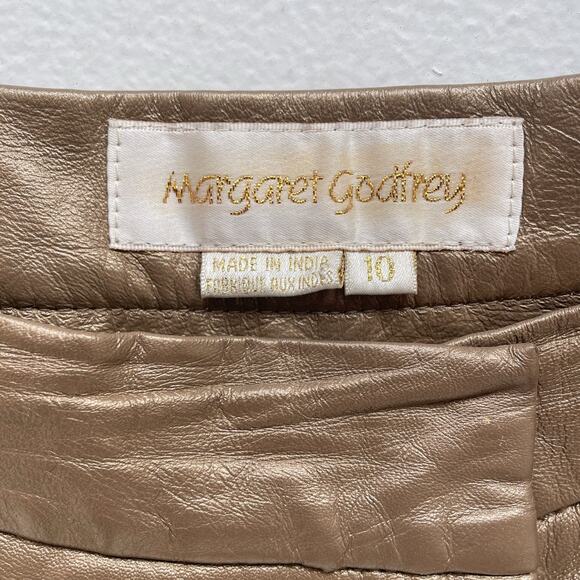Vintage 80's Gold High Rise Leather Pants / Sz 10 28" / Margaret Godfrey / Luxe - Picture 9 of 12